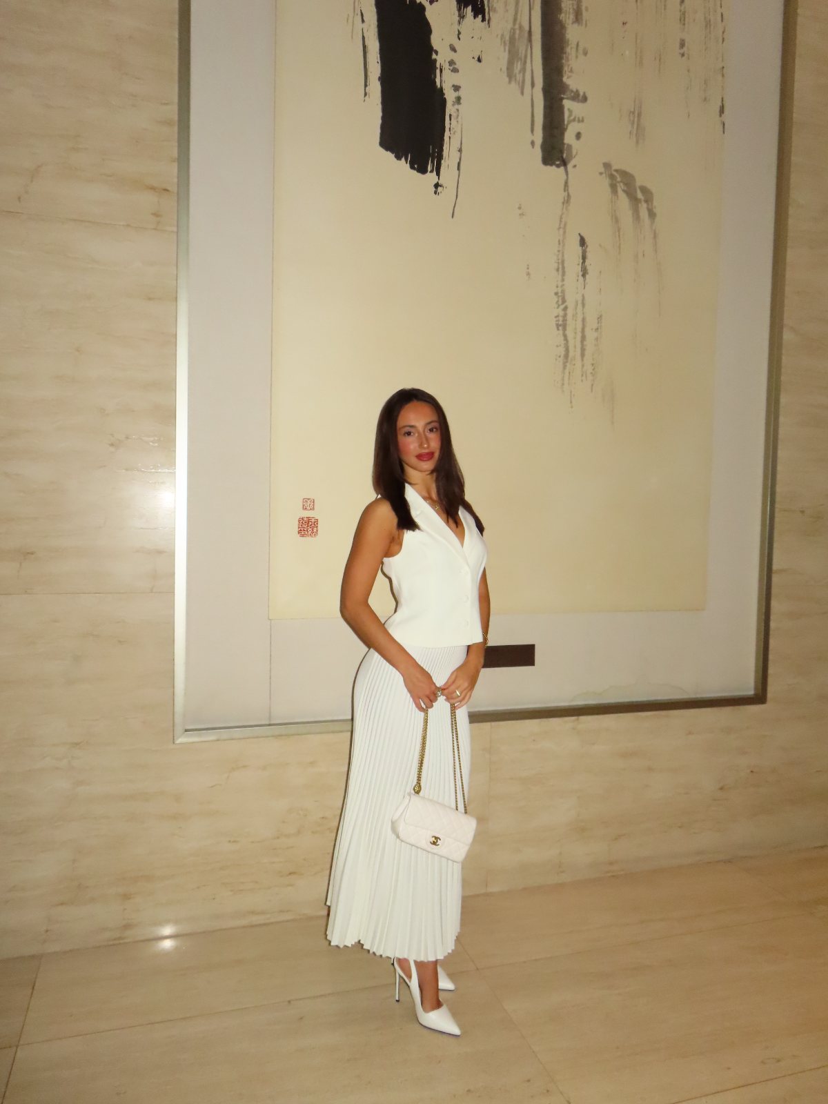 Ellen in a white dress